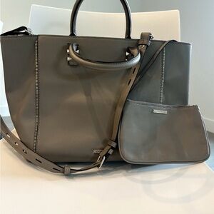 Rebecca Minkoff Grey Leather  Tote Bag with leather wristlet